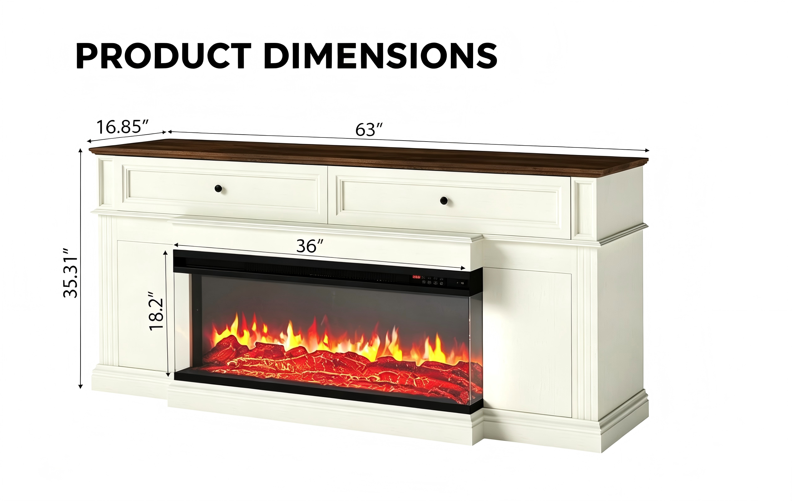 TS023 Mantel-Style Electric Fireplace TV Stand product dimensions