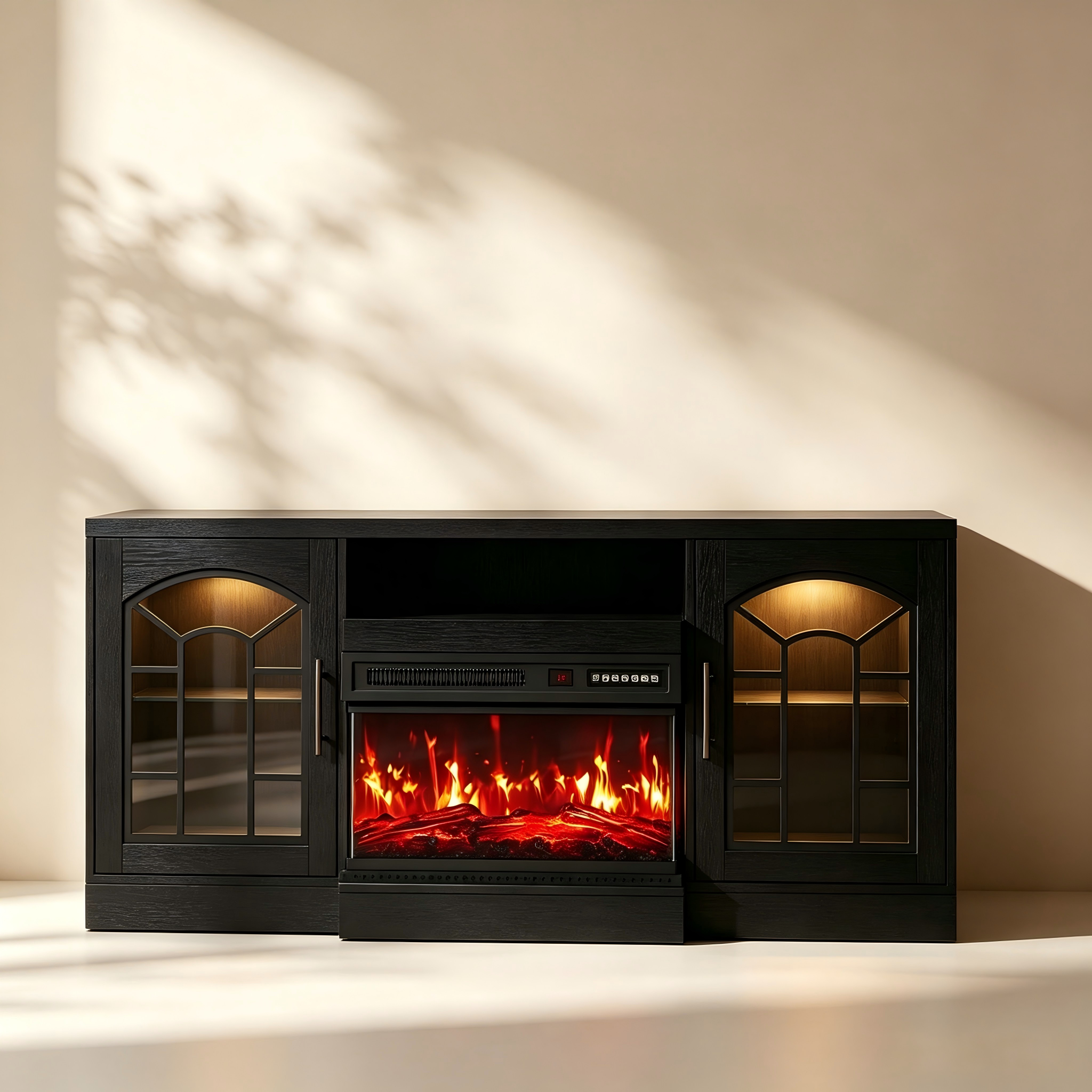 Electric Fireplace TV Stand with Arched Glass Doors thumbnail view 2