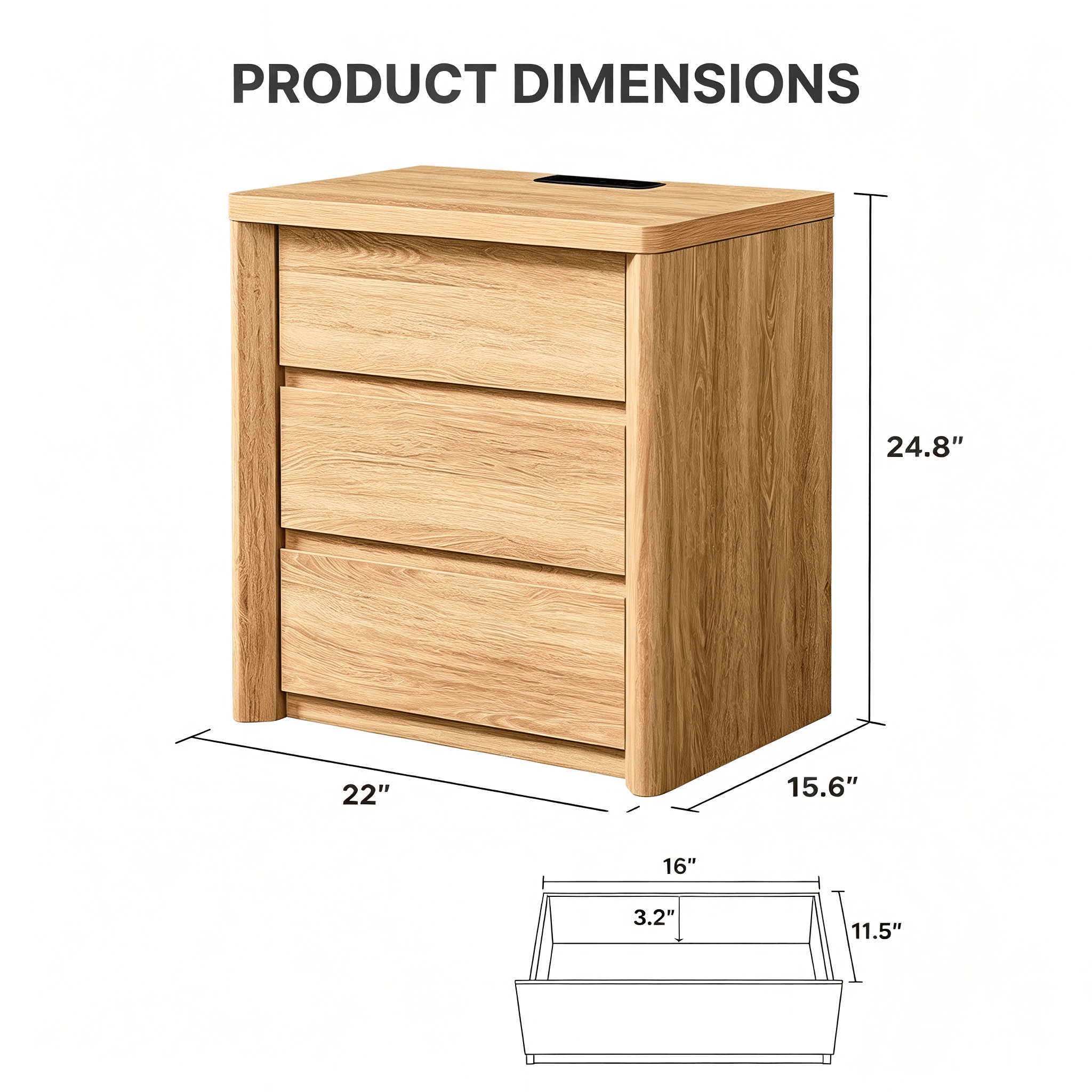 Wooden Side Table with Drawer Dimensions